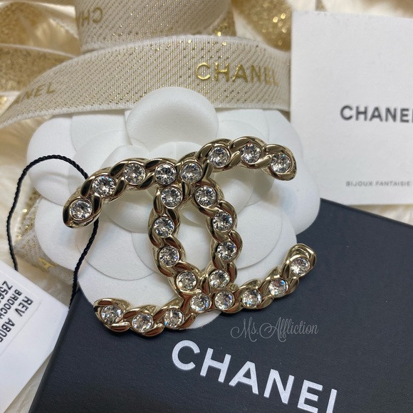 CHANEL Authentic XL Gold Crystal CC Rare Brooch - Picture 7 of 8